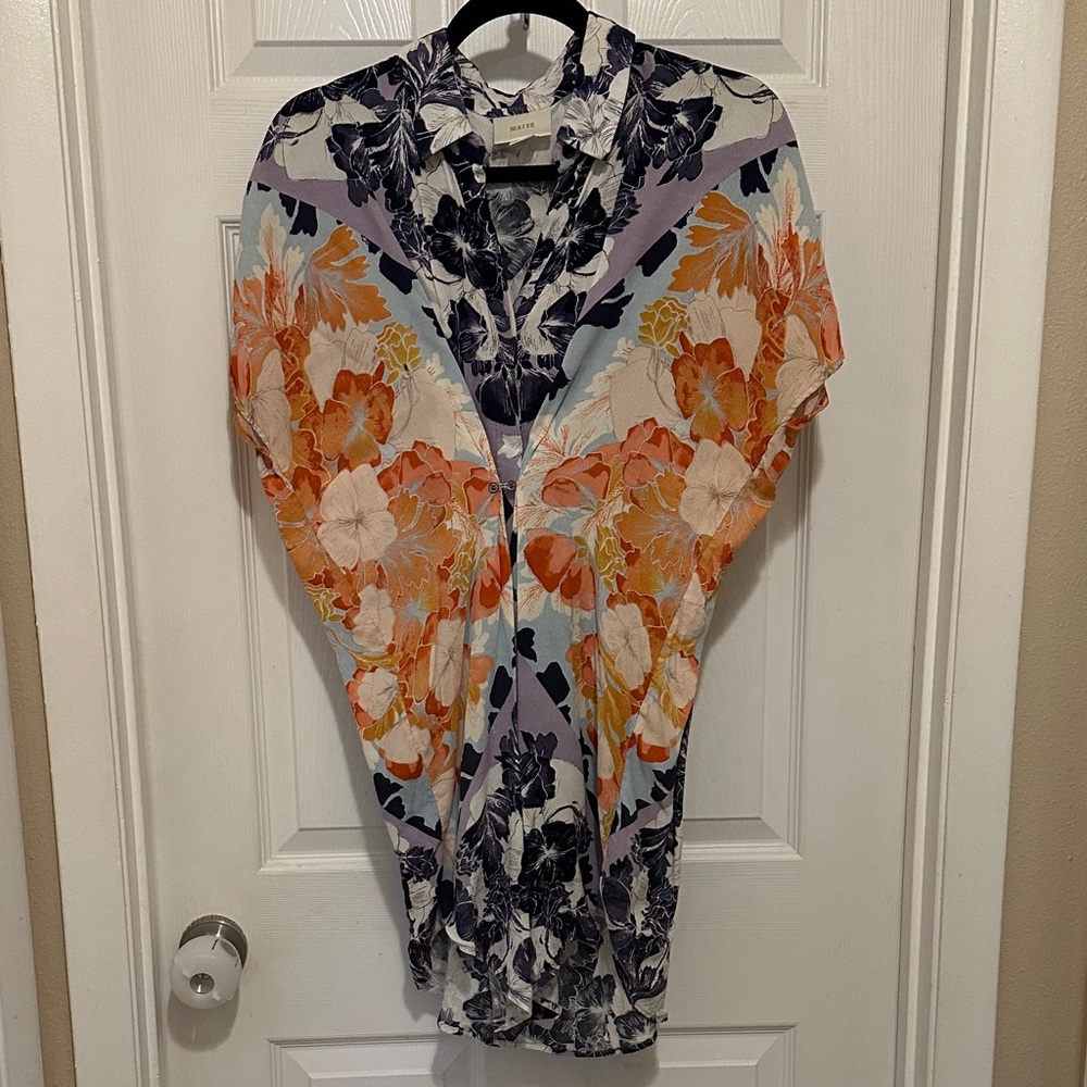 Maeve Floral Kimono Style top with Purple and Cream Hues